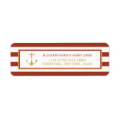 Nautical Gold Anchor, Red Brick & Gold Wedding Etiket (Voorkant)