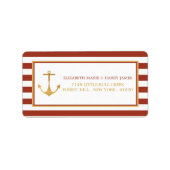 Nautical Gold Anchor, Red Brick & Gold Wedding Etiket (Voorkant)