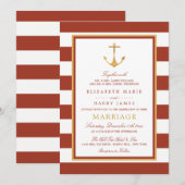 Nautical Gold Anchor, Red Brick & Gold Wedding Kaart (Voorkant / Achterkant)
