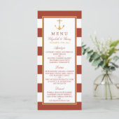Nautical Gold Anchor, Red Brick & Gold Wedding Menu (Staand voorkant)