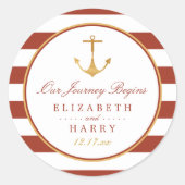 Nautical Gold Anchor, Red Brick & Gold Wedding Ronde Sticker (Voorkant)