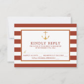Nautical Gold Anchor, Red Brick & Gold Wedding RSVP Kaartje (Voorkant)