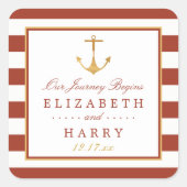 Nautical Gold Anchor, Red Brick & Gold Wedding Vierkante Sticker (Voorkant)