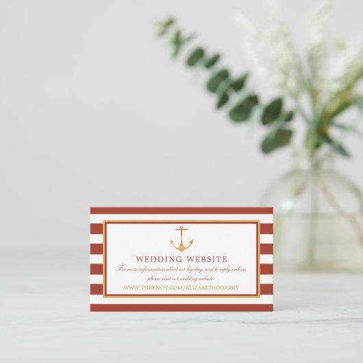 Nautical Gold Anchor, Red Brick Wedding Website Informatiekaartje (Staand voorkant)