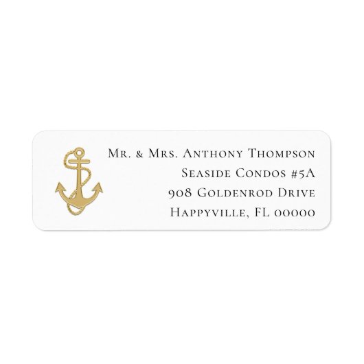 Nautical Gold Anchor Return Address Labels (Voorkant)