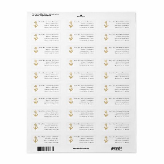 Nautical Gold Anchor Return Address Labels (Full Sheet)