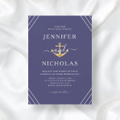 Nautical Gold Anchor Stripes Navy Blue Wedding Kaart