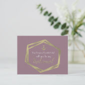 Nautical Gold Anchor Violet be My Bridesmaid Kaart (Staand voorkant)