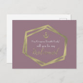 Nautical Gold Anchor Violet be My Bridesmaid Kaart (Voorkant / Achterkant)
