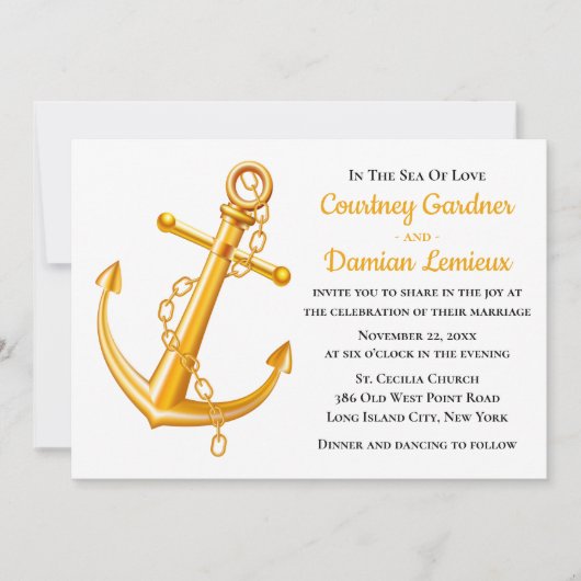 Nautical Gold Anchor Wedding Beach Summer Kaart (Voorkant)
