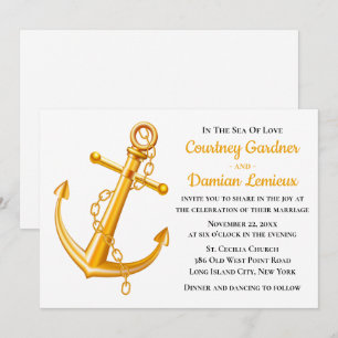 Nautical Gold Anchor Wedding Beach Summer Kaart