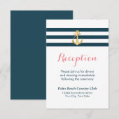 Nautical Gold Anchor Wedding Reception Informatiekaartje (Voorkant / Achterkant)