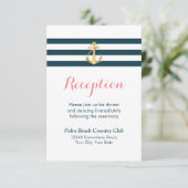 Nautical Gold Anchor Wedding Reception Informatiekaartje (Staand voorkant)