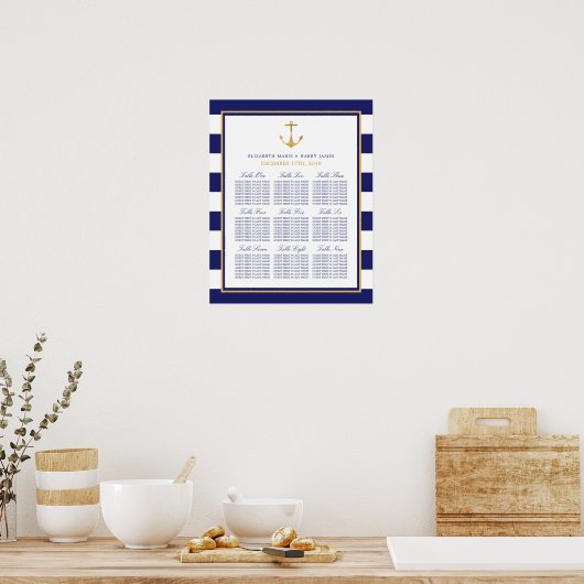  Nautical Gold Anchor Wedding Seating Chart Poster (Keuken)