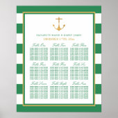 Nautical Gold Anchor Wedding Seating Chart Poster (Voorkant)