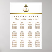 Nautical Gold Anchor Wedding Seating Chart Poster (Voorkant)