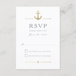 Nautical Gold Anchor White Response RSVP-kaart RSVP Kaartje