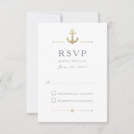 Nautical Gold Anchor White Response RSVP-kaart RSVP Kaartje