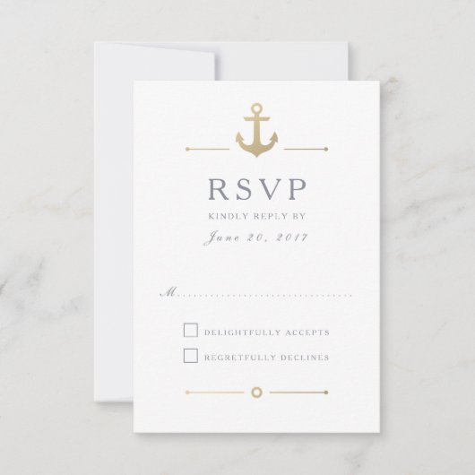 Nautical Gold Anchor White Response RSVP-kaart RSVP Kaartje (Voorkant)