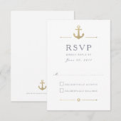 Nautical Gold Anchor White Response RSVP-kaart RSVP Kaartje (Voorkant / Achterkant)