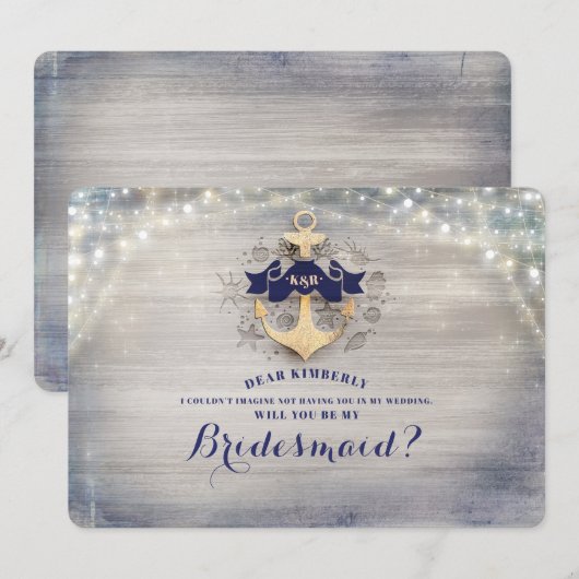 Nautical Gold Anchor wordt je mijn bruidsmeisje Kaart (Voorkant / Achterkant)