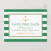 Nautical Gold Anchor, Zee Green Gold Save the Date Aankondigingskaart (Voorkant)