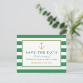 Nautical Gold Anchor, Zee Green Gold Save the Date Aankondigingskaart (Staand voorkant)