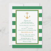 Nautical Gold Anchor, Zee Green & Gold Wedding Kaart (Voorkant)