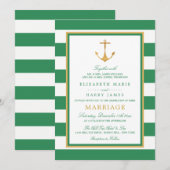 Nautical Gold Anchor, Zee Green & Gold Wedding Kaart (Voorkant / Achterkant)