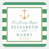 Nautical Gold Anchor, Zee Green & Gold Wedding Vierkante Sticker (Voorkant)