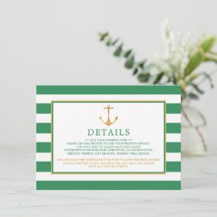 Nautical Gold Anchor, Zee Green Wedding Detail Informatiekaartje