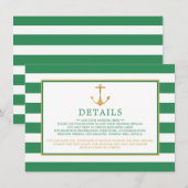 Nautical Gold Anchor, Zee Green Wedding Detail Informatiekaartje (Voorkant / Achterkant)
