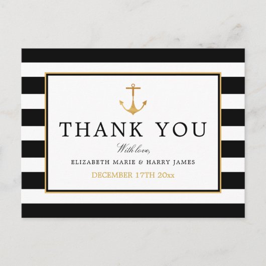 Nautical Gold Anchor, zwart & Gold Hartelijk dank Briefkaart (Voorkant)