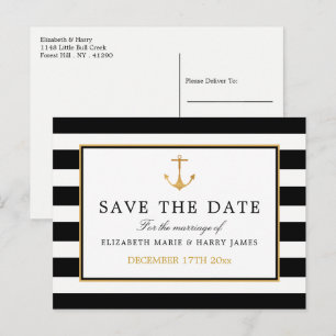 Nautical Gold Anchor, zwart & Gold Save the Date Aankondigingskaart