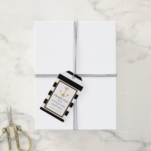  Nautical Gold Anchor, zwart & goudweddenschap Cadeaulabel (Met Touw)