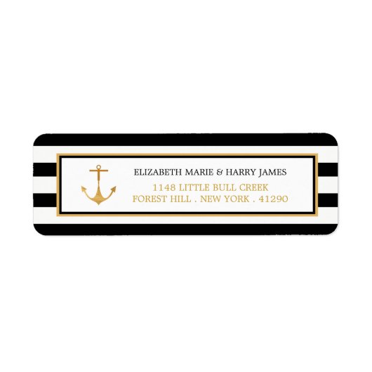  Nautical Gold Anchor, zwart & goudweddenschap Etiket (Voorkant)