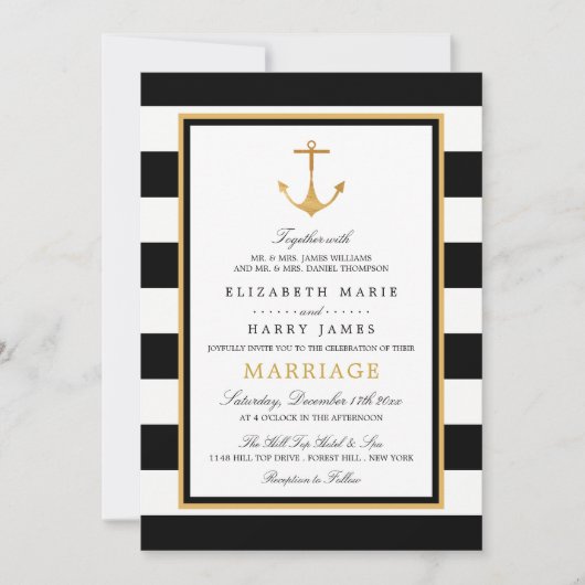  Nautical Gold Anchor, zwart & goudweddenschap Kaart (Voorkant)