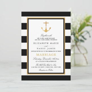  Nautical Gold Anchor, zwart & goudweddenschap Kaart