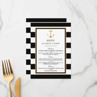  Nautical Gold Anchor, zwart & goudweddenschap Menu