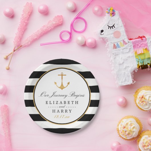  Nautical Gold Anchor, zwart & goudweddenschap Papieren Bordje (Feest)