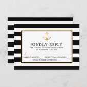  Nautical Gold Anchor, zwart & goudweddenschap RSVP Kaartje (Voorkant / Achterkant)