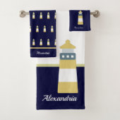 Nautical Gold and marine blue Lighthouse Bad Handdoek (Insitu)