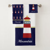 Nautical Gold and marine blue Lighthouse Bath Towe Bad Handdoek (Insitu)