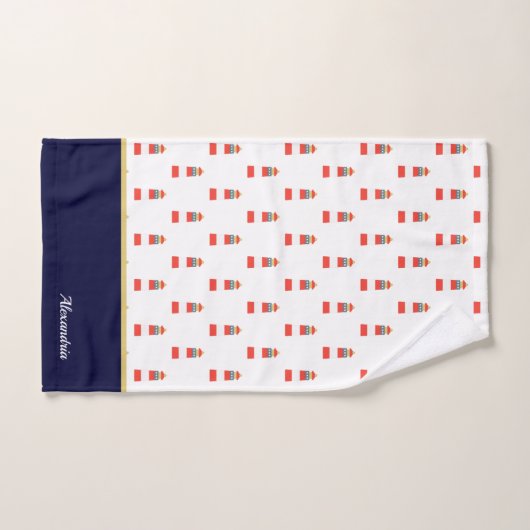 Nautical Gold and marine blue Lighthouse Bath Towe Bad Handdoek (Handdoek)