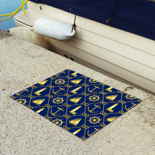 Nautical Gold and Navy Blue Rope aan het kustdecor Deurmat