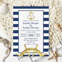Nautical Gold and Navy Blue Stripes Wedding