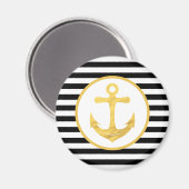 Nautical Gold Anker en Black Stripes Magnet (Voorkant / Achterkant)