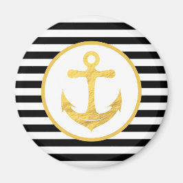 Nautical Gold Anker en Black Stripes Magnet