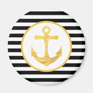 Nautical Gold Anker en Black Stripes Magnet