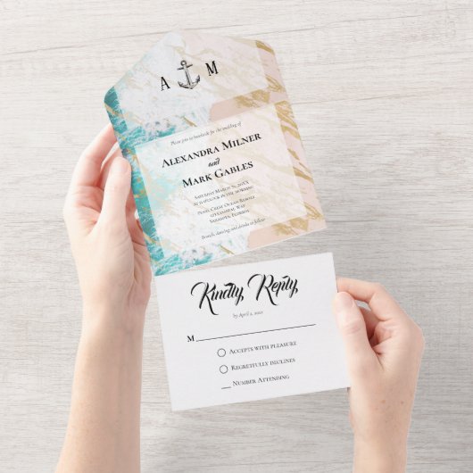 Nautical Gold Beach All in one Invision All In One Uitnodiging (Afscheurbaar)